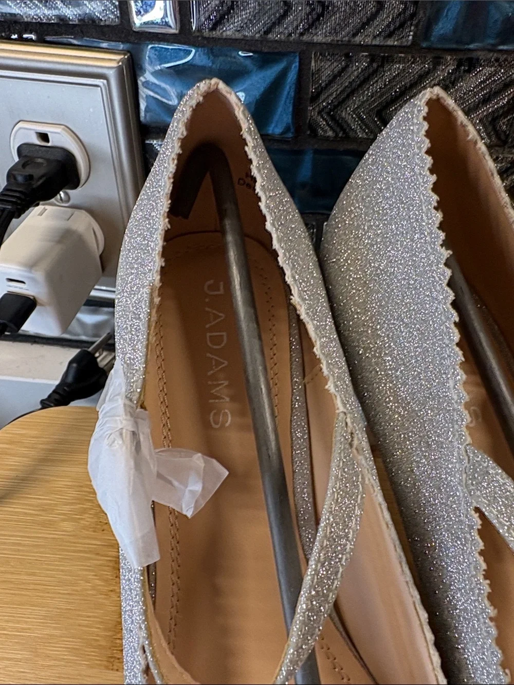 Glitter Mary Jane Heels in Silver by J. Adams